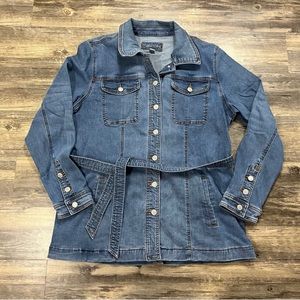 Maurices | Medium Wash Belted Trench Denim Jacket jean coat button up tunic